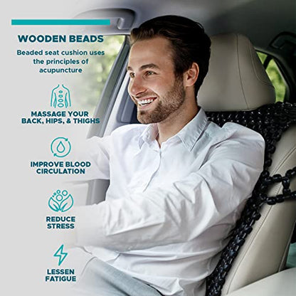 Beaded Seat Cushion Car Driver Seat Cover with Durable & Double Strung Natural Wood Beads- Cooling Comfort Ventilated Massaging Support Cushion for Cars, Trucks & Office Chairs- Black - color: Black Style 2