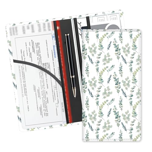 Leather Car Registration and Insurance Card Holder, Cute Car Accessories Vehicle Glove Box Car Organizer for Documents, Cards, License Watercolor Green Leaf - color: Watercolor Green Leaf