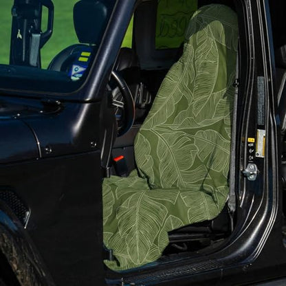 2 Pack Car Seat Towel Covers, Sweat Protector for Front Seats, Premium Thickened Microfiber with Elastic Strap, Breathable & Quick Dry, Machine Washable Cover for Gym Running Universal Fit Banana Leaf