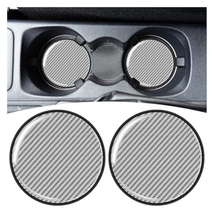 2PCS Sports Racing Car Cup Holder Coasters, 2.67 Inch Carbon Fiber Automotive Cup Holder Insert Coaster Pad, Non-Slip Shockproof Vehicle Interior Drink Cups Mat for RV, SUV, Truck(Silver) - color: Silver