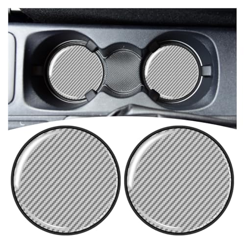 2PCS Sports Racing Car Cup Holder Coasters, 2.67 Inch Carbon Fiber Automotive Cup Holder Insert Coaster Pad, Non-Slip Shockproof Vehicle Interior Drink Cups Mat for RV, SUV, Truck(Silver) - color: Silver