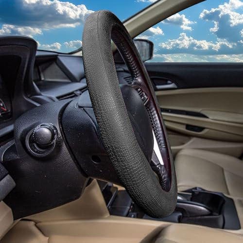 FH Group Universal Fit Silicone Snake Pattern with Massaging Grip Steering Wheel Cover Fits Most Cars, SUVs, Trucks, and Vans Black - color: Black
