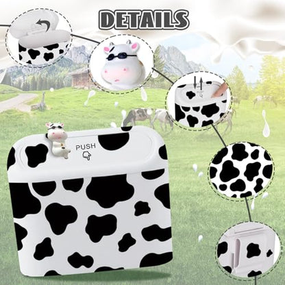 Car Cow Print Trash Can - White Garbage Organizer Holder with Black Trash Bag Rolls, Cute Automotive Dustbin for Most Cars Interior Accessories (1, White)