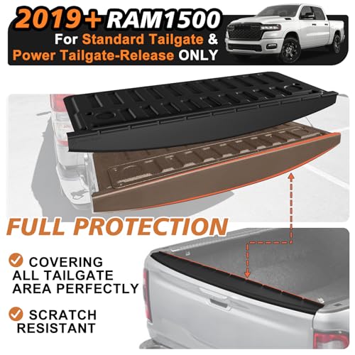 Truck Mat Compatible with 2019-2026 Ram 1500 Power Tailgate-Release & Standard Tailgate Accessories, Tailgate Mat Custom Fit All Weather Protection Pickup Liner, w/Tailgate Cap Protector - size: 3) Ram 1500|19-26|Tailgate Mat w/ Cap Cover