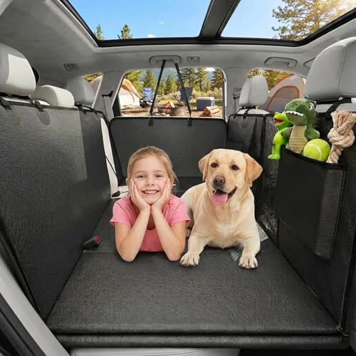 Back Seat Extender for Dogs, Hard Bottom Car Seat Cover Holds 440 LB, Waterproof Scratch Proof Nonslip Dog Seat Cover, Upgraded Material PU Leather Seat Covers Protector for Pet Sedan SUV Trucks - color: Leather-Dark, size: XL Pro(Hard Extender)
