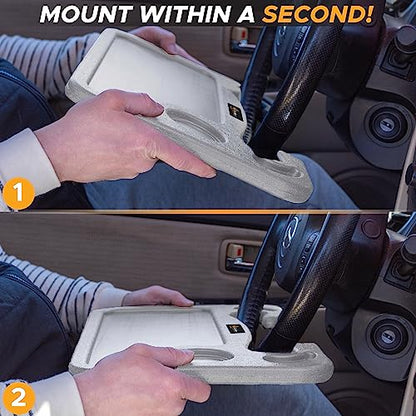 EcoNour 2 in 1 Car Steering Wheel Tray (Grey) | Multipurpose Car Steering Wheel Desk for Laptop and Food | Car Tray for Eating | Steering Wheel Accessories - size: Medium-Grey