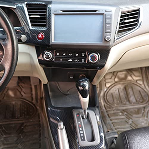 for Honda Civic 2012 2013 2014 2015 Carbon Fiber Style ABS Door Window Lift Buttons Cover Trim, Brake Handle Handbrake Trim, Air Condition Panel Trim (Gear Shift Knob Cover Trim) - style: Gear Shift Knob Cover Trim
