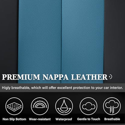 Coverado Back Leather Car Seat Covers for Trucks, Rear Seat Covers for Cars, Automotive Seat Covers Back Car Seat Cover, 3-Pieces Waterproof Nappa Leather Car Seat Cushion Protector, Black&Blue - color: Black&Blue