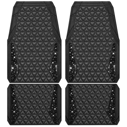 CAR PASS Bling Diamond Car Mats Rubber Floor Mats Full Set Anti-Slip 3D Rhombus Waterproof Trim to Fit Liner Universal Glitter Crystal Sparkly Shining Rhinestone Girl Women SUV Sedan, Black Diamond - color: Black Diamond