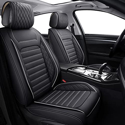 Aierxuan 2PCS Seat Covers Leather Cushions Universal Fit for Ford Chevy Subaru Acura Infiniti Benz Audi Highlander Camry Rav4 Tacoma Honda Jeep Hyundai Elantra (2PCS Front/Black-White A) - color: 2 Pcs Front/Black-White A