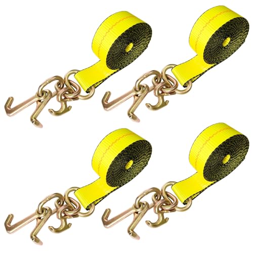 4PCs 2" x12' Recovery Winch Strap w/RTJ Cluster Hook, 10000LBS Tow Truck Car Wrecker Winch Tie Down Straps, Heavy Duty Autohauler Car Tie Down Straps - size: 2"x12FT(4PCs)