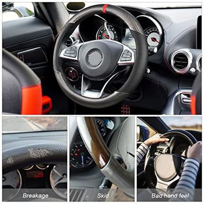 Carbon Fiber Steering Wheel Cover, Universal 15 inch Breathable Anti Slip, Fit Most Cars, Trucks, SVU (Black/Gray) - color: Black/Gray