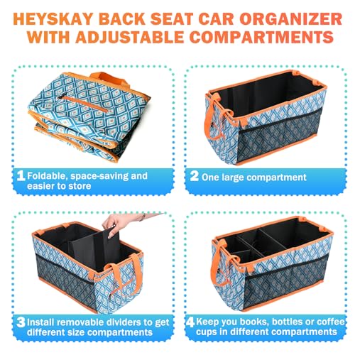HEYSKAY Car Seat Organizer-Passenger Seat Organizer, Collapsible Small Car Seat Organizer for Console Front/Back, Car Seat Caddy Organizer with 4pc Drink Holders Automotive Backseat Organizer for Kids - color: Car light blue