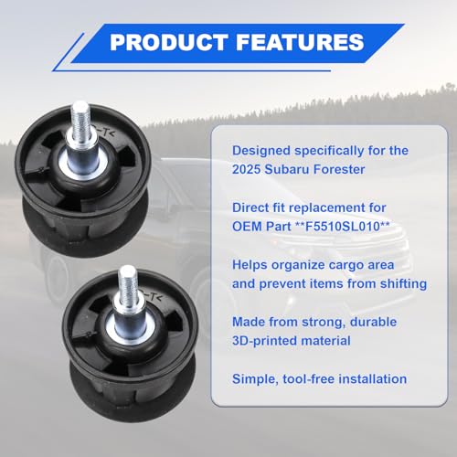Cargo Area Utility Hooks Set of 2 designed to provide convenient hanging points for grocery bags, cargo nets and so on Compatible with Subaru Forester(2025 2026) Outback(2026) Replaces F5510SL010