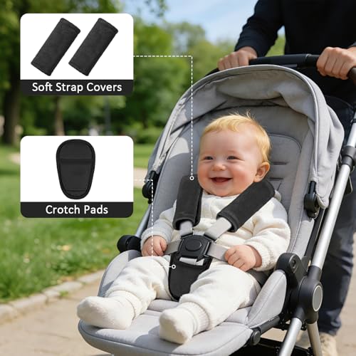 SWESEN Baby Car Seat Strap Covers, 3 Piece Soft Car Seat Strap Shoulder Pads for Baby Girls Boys, Double-Sided Use carseat Straps Covers for Stroller, Car Seats, Pushchair, Black - color: Black