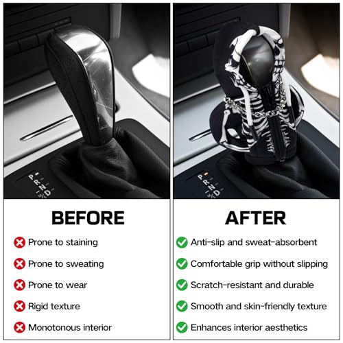 Car Gear Shift Hoodie,Halloween Skull Car Gear Shift Cover,Skeleton Shifter Hoodie with Zipper,Shift Knob Hoodie,Automotive Interior Shifter Knob Cover Decoration Accessories for SUV, Sedan, Truck