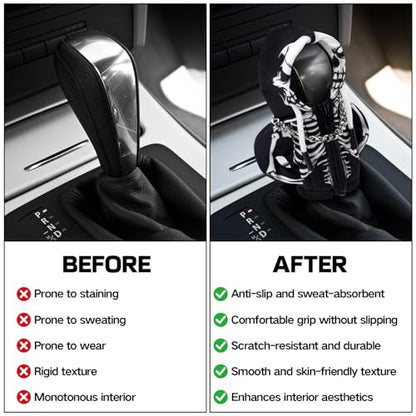 Car Gear Shift Hoodie,Halloween Skull Car Gear Shift Cover,Skeleton Shifter Hoodie with Zipper,Shift Knob Hoodie,Automotive Interior Shifter Knob Cover Decoration Accessories for SUV, Sedan, Truck