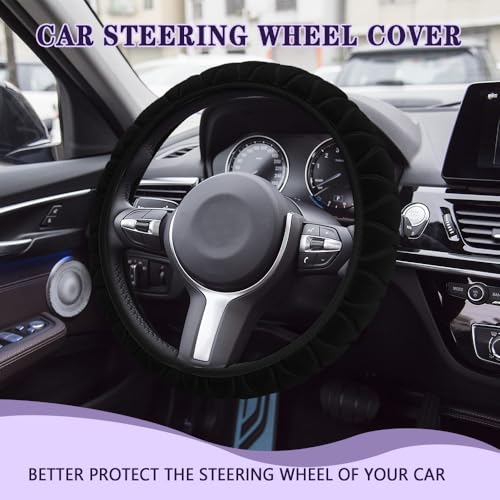 Universal Fluffy Plush Car Steering Wheel Cover, Anti-Slip Soft Warm Auto Steering Wheel Protector, Fit Most Cars, Sedans, SUVs, Vans, Trucks - color: Black, size: Fluffy