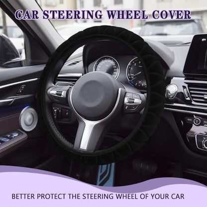 Universal Fluffy Plush Car Steering Wheel Cover, Anti-Slip Soft Warm Auto Steering Wheel Protector, Fit Most Cars, Sedans, SUVs, Vans, Trucks - color: Black, size: Fluffy