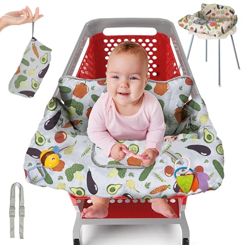PILLANI Shopping Cart Cover for Baby, High Chair Cover for Restaurant Seat - Grocery Cart Cover for Baby Girl and Boy, Comfortable Cotton Buggy Covers for Babies - Padded Toddler Shopping Cart Cover - color: Vegetable