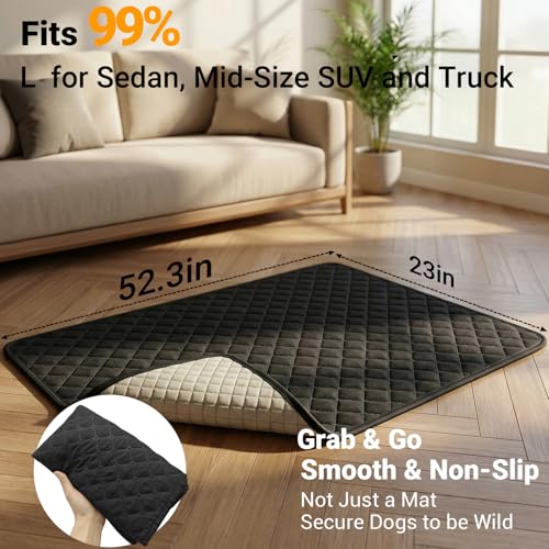 PetDance Multi-Purpose Slim Dog Mat for Car Back Seat, Sofa, Floor, Outdoor, Park Bench, Camping, Non-Slip & Waterproof Dog Blanket, Dog Bed Mat Pad for Sedan |Mid-Size & Compact SUV/Trucks - size: L (52"x23")
