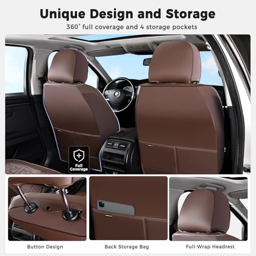 Huidasource Car Seat Covers Full Set, Car Seat Cushion Cover, Full-Cover Leather Car Seat Covers Front and Rear 5 Seats, Waterproof Automotive Seat Covers Fit for Most Cars SUV Trucks, Coffee - color: FS# Coffee, size: 5pcs Full Set