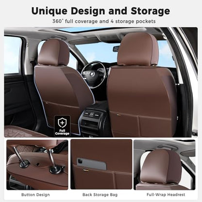 Huidasource Car Seat Covers Full Set, Car Seat Cushion Cover, Full-Cover Leather Car Seat Covers Front and Rear 5 Seats, Waterproof Automotive Seat Covers Fit for Most Cars SUV Trucks, Coffee - color: FS# Coffee, size: 5pcs Full Set