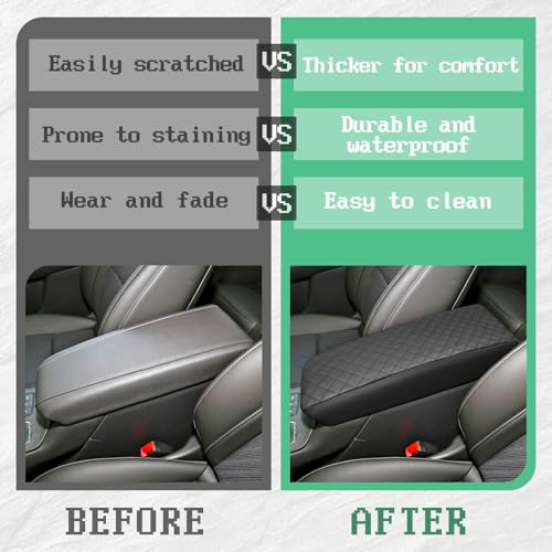Center Console Cover Compatible with Cadillac XT4 2019-2025, Leather Middle Console Armrest Lid Cover Protector, Anti-Scratch, Black