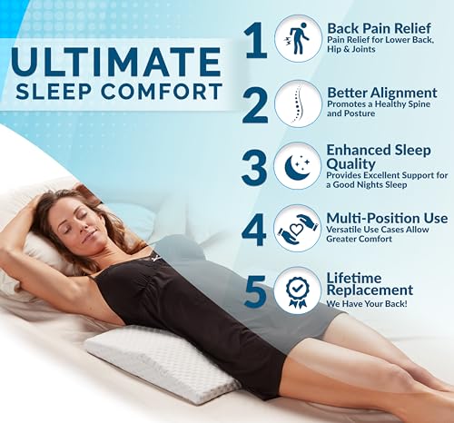 ComfiLife Lumbar Support Pillow for Sleeping Memory Foam Pillow for Back Pain Relief - Side, Back and Stomach Sleepers- Triangle Wedge Pillow - Bed Rest Pillow - Medium-Soft (White, Standard)