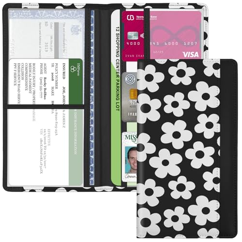 Car Registration and Insurance Holder, Auto Truck Document Holder with Magnetic Shut, Vehicle Glove Box Car Organizer, Interior Car Accessories for Women Men (Flower-White) - color: Flower-White