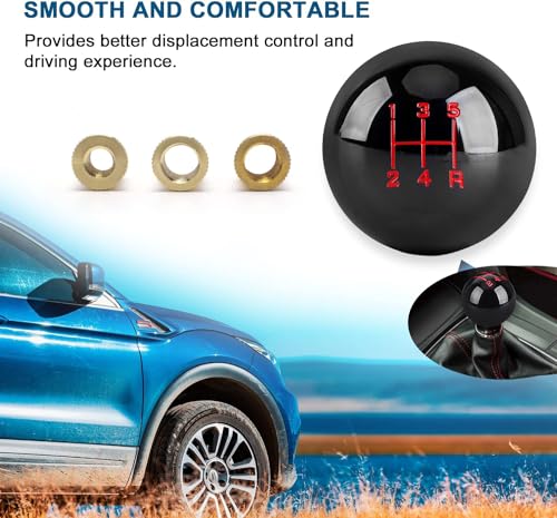 5 Speed Car Racing Gear Shift Shifter Knob, Resin Polished Round Ball Shift Knob with 3 Adapters Compatible with Manual Car (Mini Black 5) - color: 5 Speed Mini(Black)