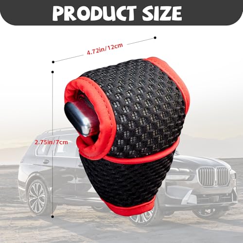 NTNEV Car Gear Shift Knob Cover, 5D Mesh Fabric Velcro Gear Shift Head Dust-Proof Decorative Cover, Universal for SUV, Truck, RV, Car Shifter Cover Car Interior Accessories (Black & Red)