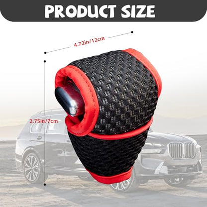 NTNEV Car Gear Shift Knob Cover, 5D Mesh Fabric Velcro Gear Shift Head Dust-Proof Decorative Cover, Universal for SUV, Truck, RV, Car Shifter Cover Car Interior Accessories (Black & Red)