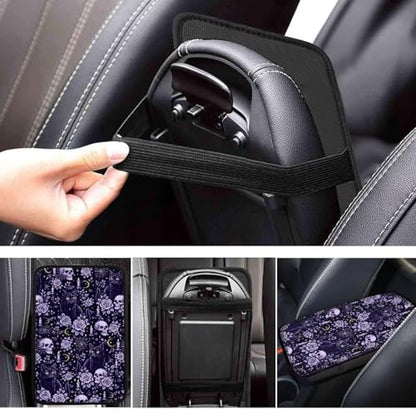 Purple Skull Rose Spiderweb Print Car Center Console Cover,Universal Car Armrest Cover,Easy to Install - color: Purple Skulls