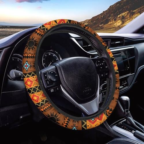 GLENLCWE Orange Tribal 14.5-15 inch Car Steering Wheel Wrap Anti Slip Neoprene Car Steering Wrap, Auto Accessories for Women Gift - color: Orange Tribal