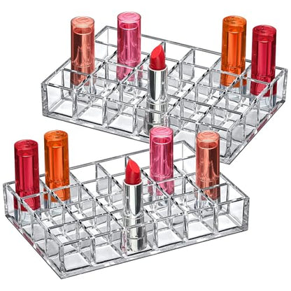 Amazing Abby - Allure - 2-Pack 24-Slot Acrylic Lipstick Organizer, Lipstick Holder, Lip Gloss Holder, Cosmetic Storage Display, Perfect Storage Solution for Drawer and Vanity (Slot Size: 1.0" x 1.0") - size: 24-Slot (2-Pack)