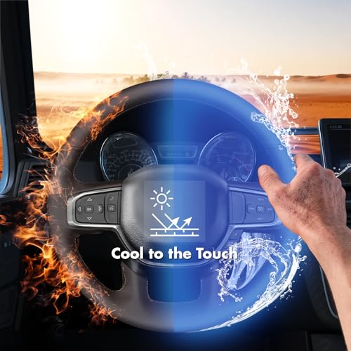 MEWANT Hand Stitch Steering Wheel Cover for Dodge RAM 1500 2500 3500 2019-2025 DIY Custom Fit Coffee Leather Steering Wheel Wrap Protector Non-Slip Breathable - color: Coffee Microfiber Leather&Coffee Stitching