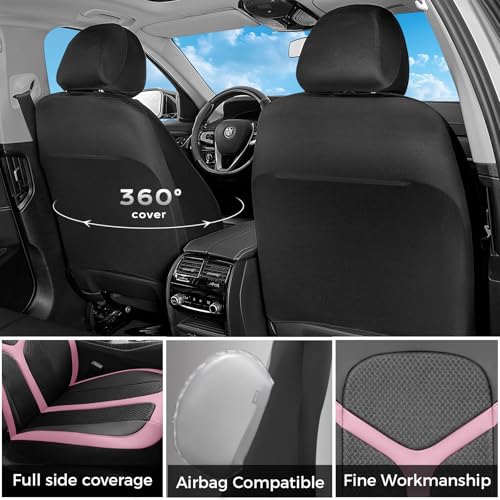 Car Seat Covers Full Set, Universal Seat Cover 5 Seats, Automotive Seat Covers with Mesh Leather, Waterproof Car Seat Protector, Breathable Car Seat Cushion for Most Car SUV Truck, Pink - color: Pink, size: Full set