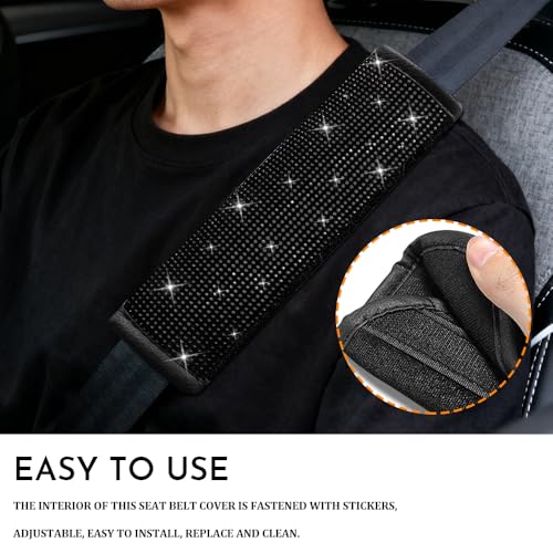 2PCS Bling Seat Belt Covers, Seat Belt Cover Pad, Car Seatbelt Shoulder Pads with Rhinestone, Auto Accessories Comfortable Automotive Neck Shoulder Mat Cushion for Car Truck SUV (Black) - color: Black