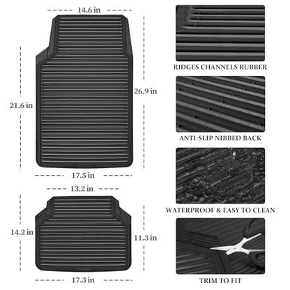 CAR PASS Rubber Floor Mats, All Weather Full Set 4-Piece, Waterproof Automotive Mats Trim to Fit Most Cars Sedans SUVs Vans, Heavy Duty Anti-Slip Easy Clean, All Black - color: Black