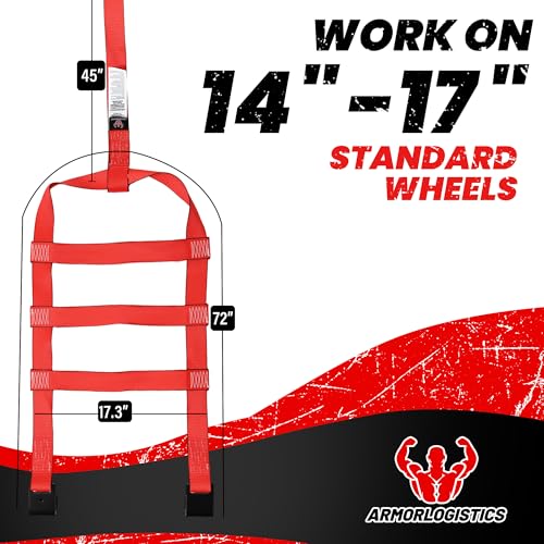 Tow Dolly Basket Straps with Flat Hook, 2 Pack Tow Dolly Straps, Fits 14"-17" Tires Wheels, Breaking Strength 10000 lbs, 2" Over Wheel Car Basket Tie Down Strap with Carrying Bag, Red - color: Red
