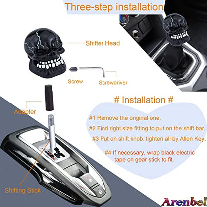Skeleton Shifter Knobs Skull Gear Lever Handle Car Shift Head Fit Most Manual Automatic Transmission, Black - color: Black