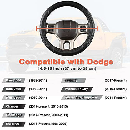 West Llama Customized Auto Car Steering Wheel Cover for Dodge 1989-2011 RAM 1500 2500 3500, Charger, Durango, Challenger(Diamond Quilted-Black+Gray-Standard Size) - color: B-Black+Gray, size: Standard Size (14 ½''-15'')
