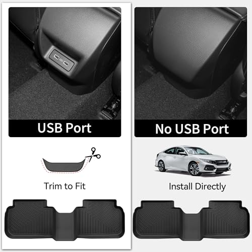 OEDRO Floor Mats Fit for 2026 2025-2022 11th Gen Honda Civic Sedan Sport/Touring/Si/EX/EX-L/LX, Custom Fit Gas/Hybrid, All Weather TPE Car Floor Liners Accessories, 1st and 2nd Row with Cargo Liner - style: 2022-2026 Full Set