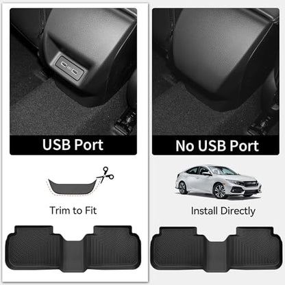 OEDRO Floor Mats Fit for 2026 2025-2022 11th Gen Honda Civic Sedan Sport/Touring/Si/EX/EX-L/LX, Custom Fit Gas/Hybrid, All Weather TPE Car Floor Liners Accessories, 1st and 2nd Row with Cargo Liner - style: 2022-2026 Full Set