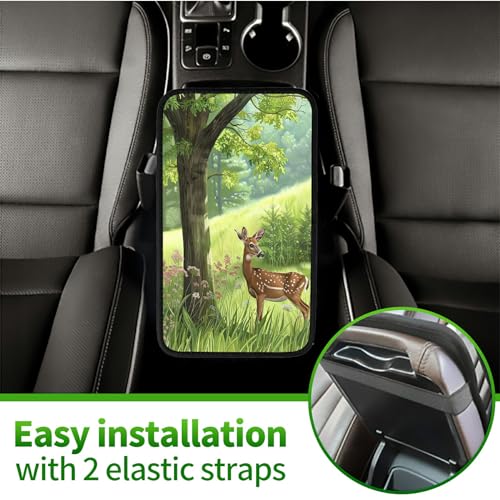 Universal Auto Center Console Pad and 2Pcs Car Coasters Set, Anti Slip Soft Neoprene Car Armrest Seat Box Cover Protector Universal Fit - Car Interior Accessories, Pampas Deer - color: 492