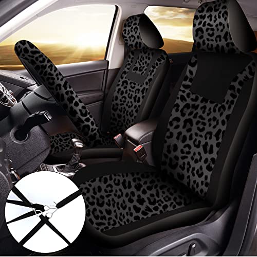 Frienda 17 Pcs Leopard Print Car Accessories Set, Includes Seat Covers Set Leopard Steering Wheel Cover Mats Armrest Pad Cover Seat Belt Pads Keychain and Wrist Strap for Car Decor - style: Leopard Print