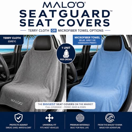 Malo’o SeatGuard Seat Cover – Microfiber Towel or Premium Terry Cloth w/Nylon Backing – Universal Car Seat Protector for Beach, Gym, Surf, Pets & Travel – Quick Dry, Machine Washable