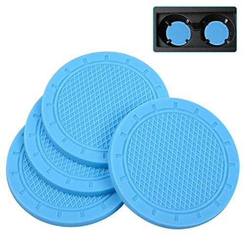 Car Coasters, Wisdompro 4 Pack PVC Car Cup Holder Insert Coaster - Anti Slip Universal Vehicle Interior Accessories Cup Mats for Women(2.75" Diameter, Light Blue) - color: Light Blue, size: 2.75"