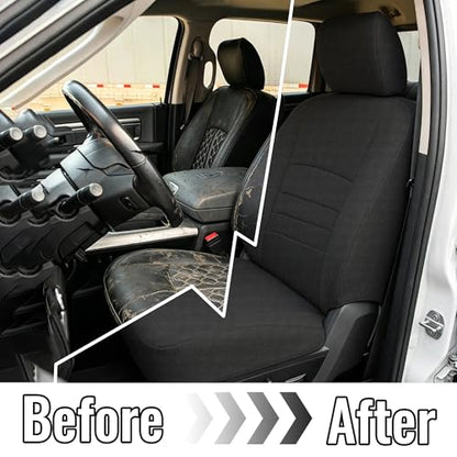 Front Heavy-Duty High-Density Composite Fabric Seat Covers for Dodge Ram 1500 (2009-2018) & 2500 (2010-2018), Waterproof & Foam Padded, Easy to Install & Clean - Black - size: Front